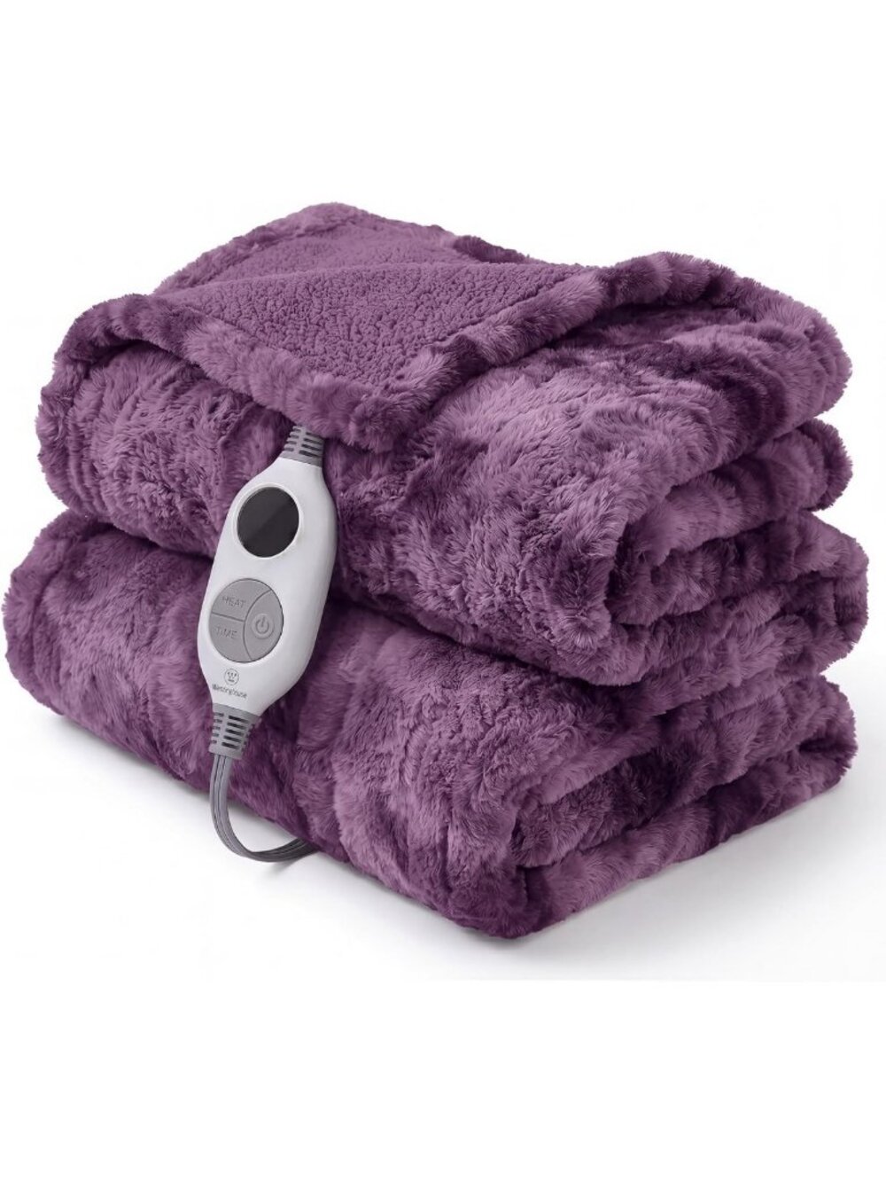 Cozy Faux Fur Heated Throw Blanket - 6 Heat Settings, Soft Purple Color